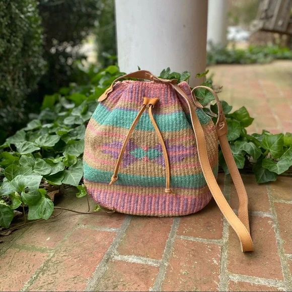 Vintage 70s Pastel Woven Kilim Bucket Bag